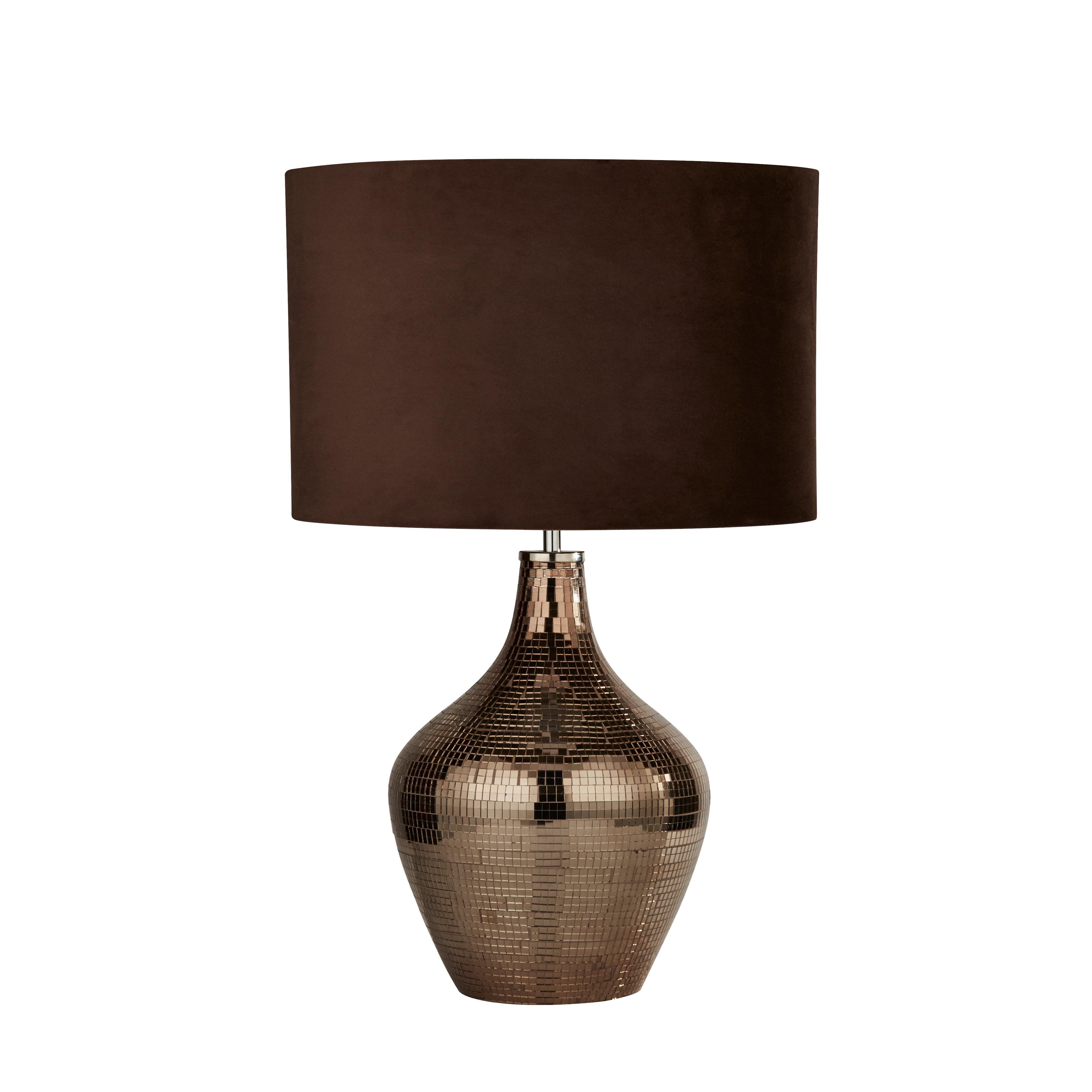 Tischleuchte Eu3847sm Mosaic - Chromfarben/Braun, Design, Glas/Leder (30/54cm)
