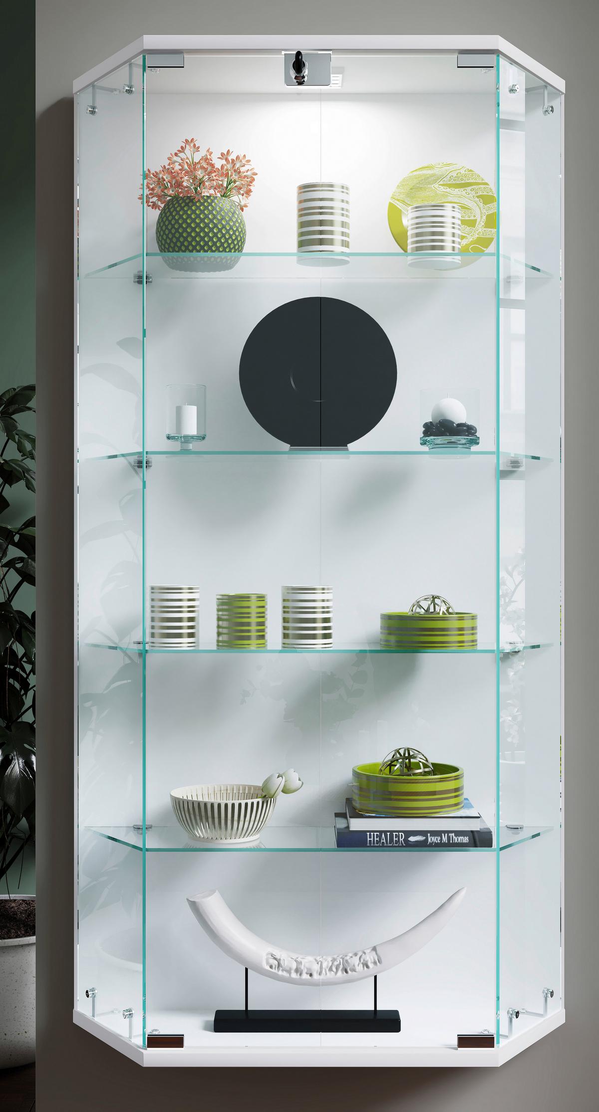 VITRINE Benila Weiß B: 83 cm - Transparent/Weiß, Design, Glas/Holzwerkstoff (83/114/17cm) - MID.YOU