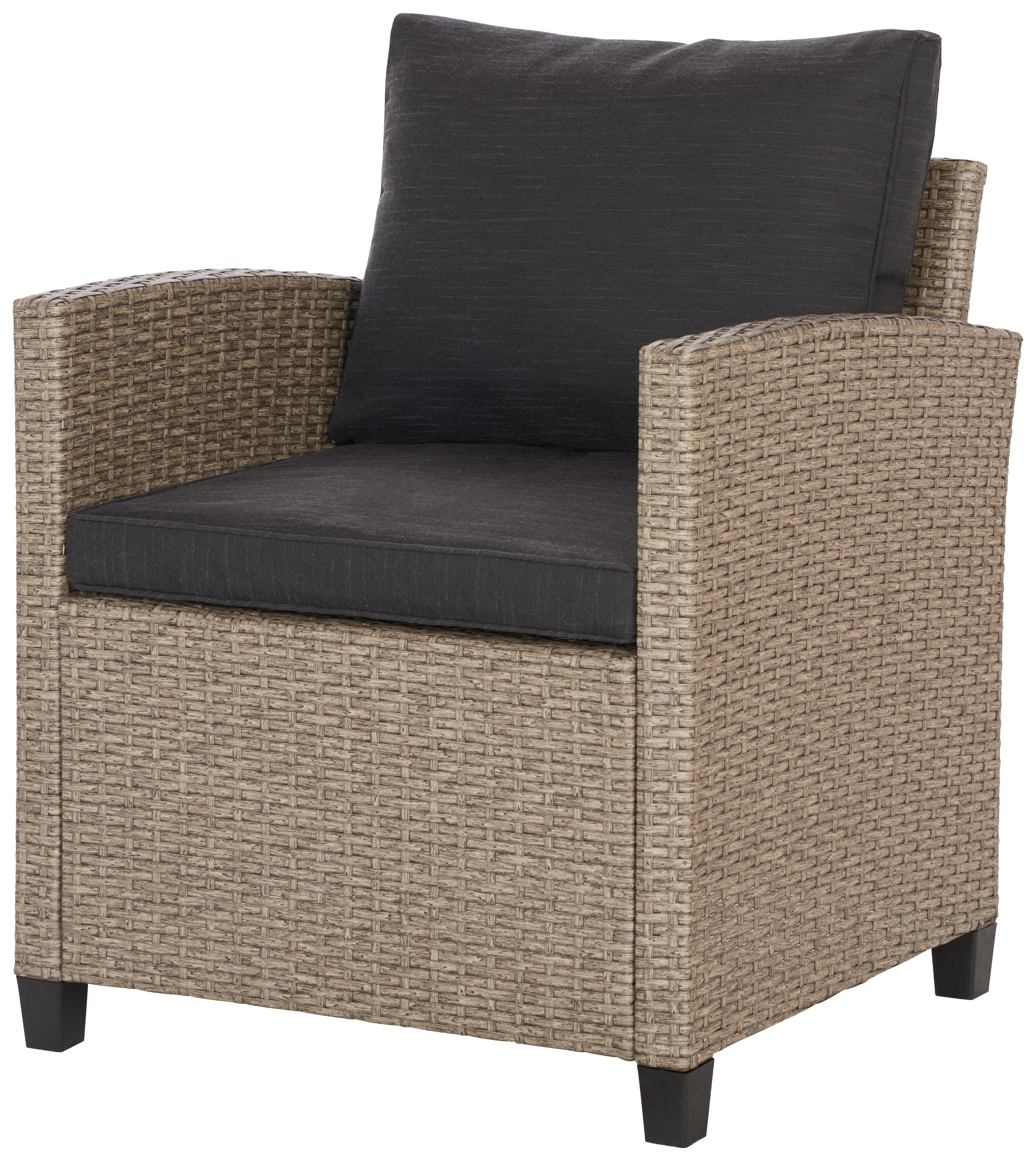 Gartensessel Vipora Metall/Kunststoff/Textil - Schwarz/Braun, MODERN, Kunststoff/Textil (65/67/73cm) - Ondega