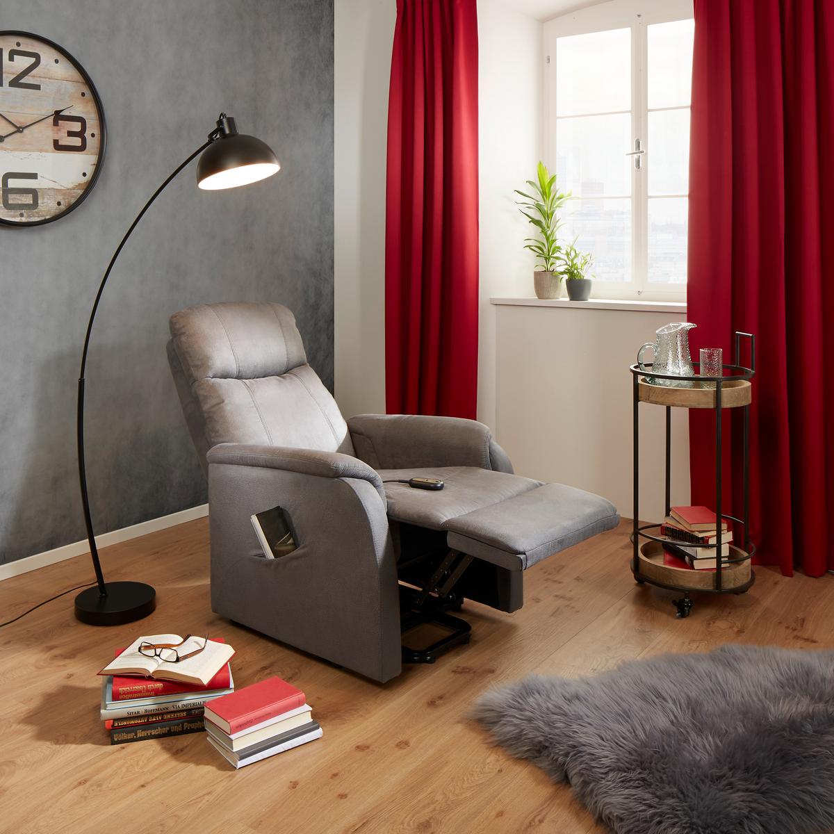 Relaxačné kreslo JOHNSY, sivá, pomoc pri vstávaní - sivá, Konventionell, kov/textil (73/110/94cm) - Mömax