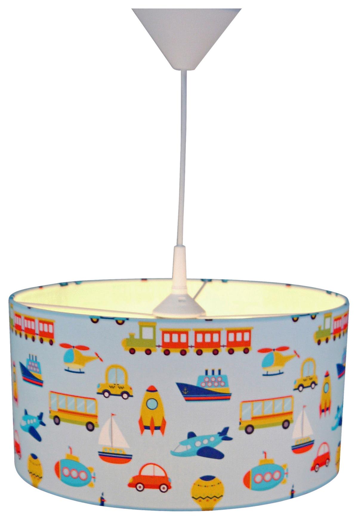 Kinderhängeleuchte Fahrzeuge H: 79 cm 1-Flammig - Weiß/Hellblau, Trend, Textil/Metall (35/79cm) - Niermann
