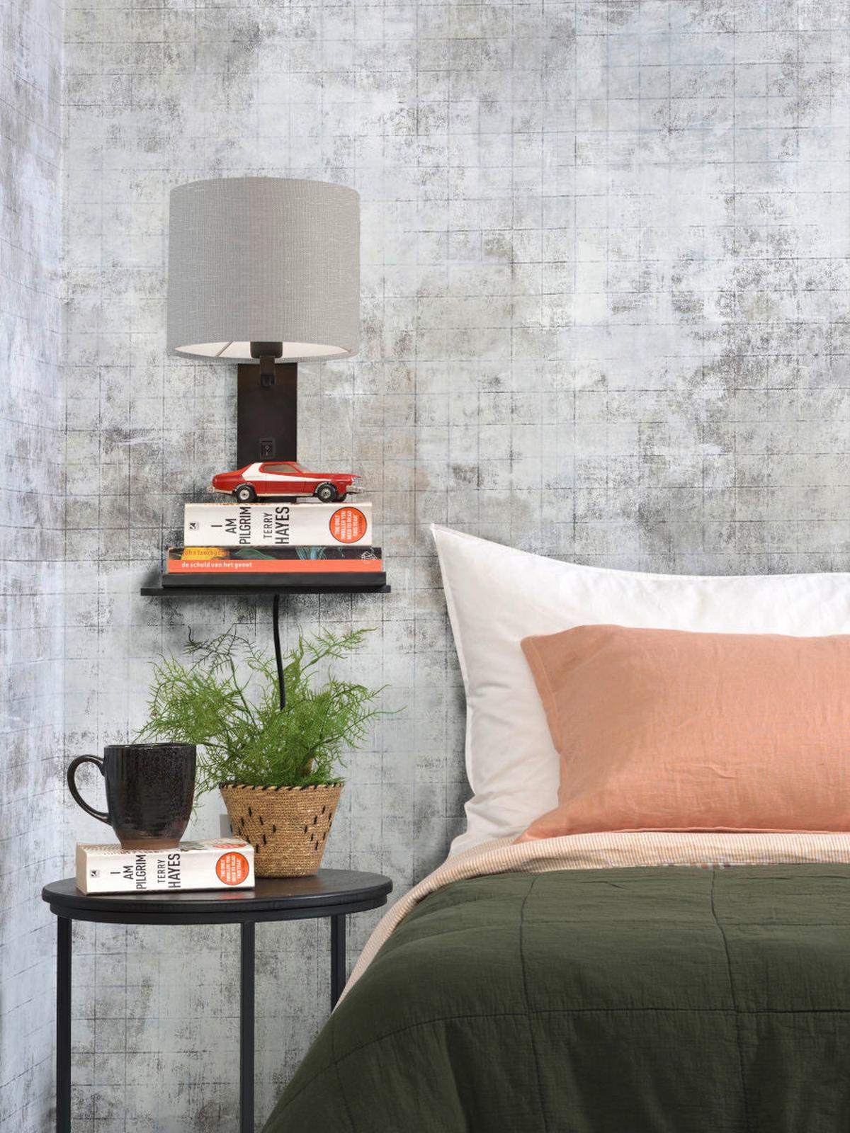 Wandleuchte Andes/W1/B/1815/Lg - Hellgrau/Schwarz, Trend, Holz/Textil (19/24/36cm) - Good & Mojo