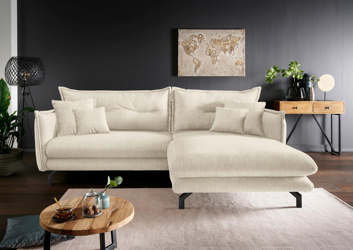 Ecksofa mit Armteilverstellung Lava, Beige, S: 255x180 cm - Beige/Schwarz, MODERN, Textil (255/180cm) - Livetastic
