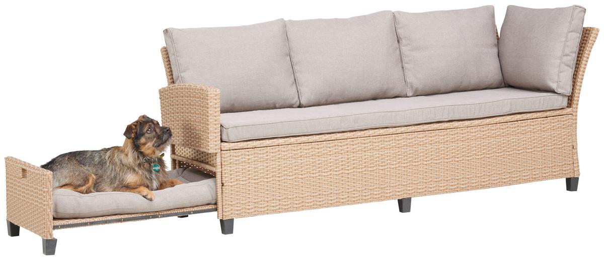Loungegarnitur 6-tlg. Porto- Multi, Polyrattan Mit Kissen - Hellbraun/Grau, MODERN, Kunststoff/Textil (190/237cm) - Beldano