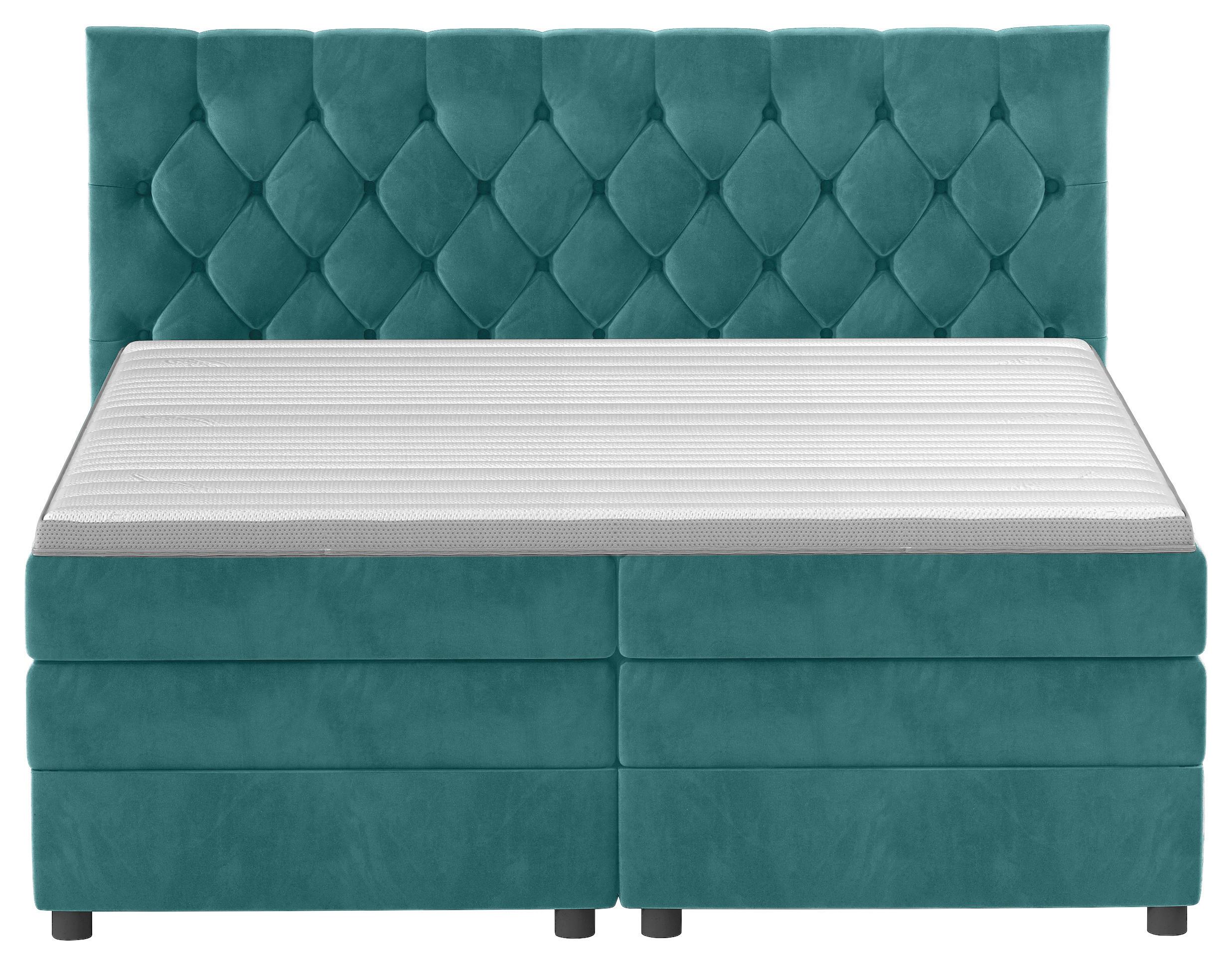 Boxspringbett Swing 9 Petrol 180x200 Cm H2 - Petrol/Schwarz, ROMANTIK / LANDHAUS, Textil (184/121/212cm) - James Wood