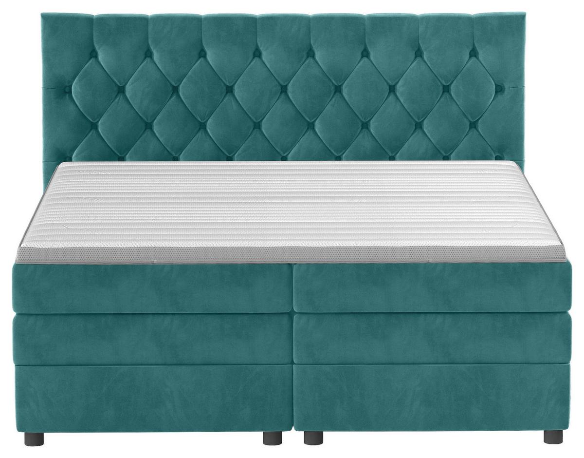 Boxspringbett Swing 9 Petrol 180x200 Cm H2 - Petrol/Schwarz, ROMANTIK / LANDHAUS, Textil (184/121/212cm) - James Wood
