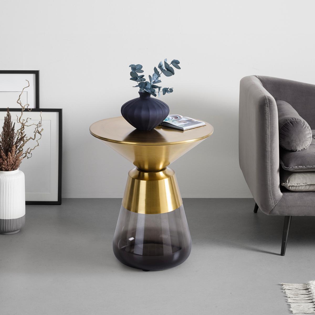 ODKLÁDACÍ STOLEK BAILY -TREND- - šedá/barvy zlata, Romantický / Rustikální, kov/sklo (48/54.5cm) - Premium Living