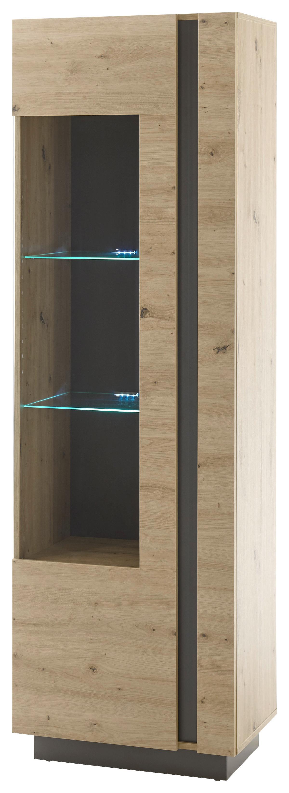 Vitrine Clair Grau/Eiche Dekor B: 60cm - Eiche Artisan/Grau, Design, Glas/Holzwerkstoff (60/194/40cm) - MID.YOU
