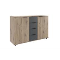 Komoda BERGAMO š. 130 cm - barvy dubu/černá, Konvenční, kov/kompozitní dřevo (130/83/41cm) - Based