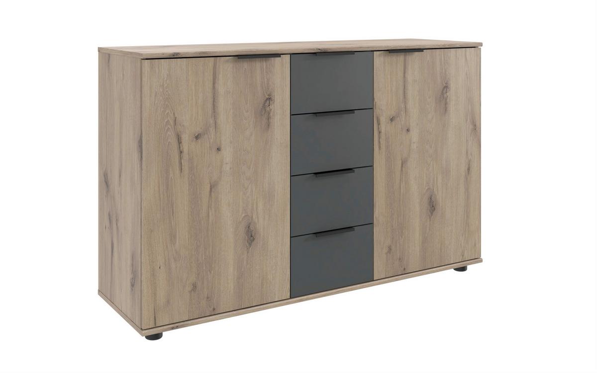 Komoda BERGAMO š. 130 cm - barvy dubu/černá, Konvenční, kov/kompozitní dřevo (130/83/41cm) - Based