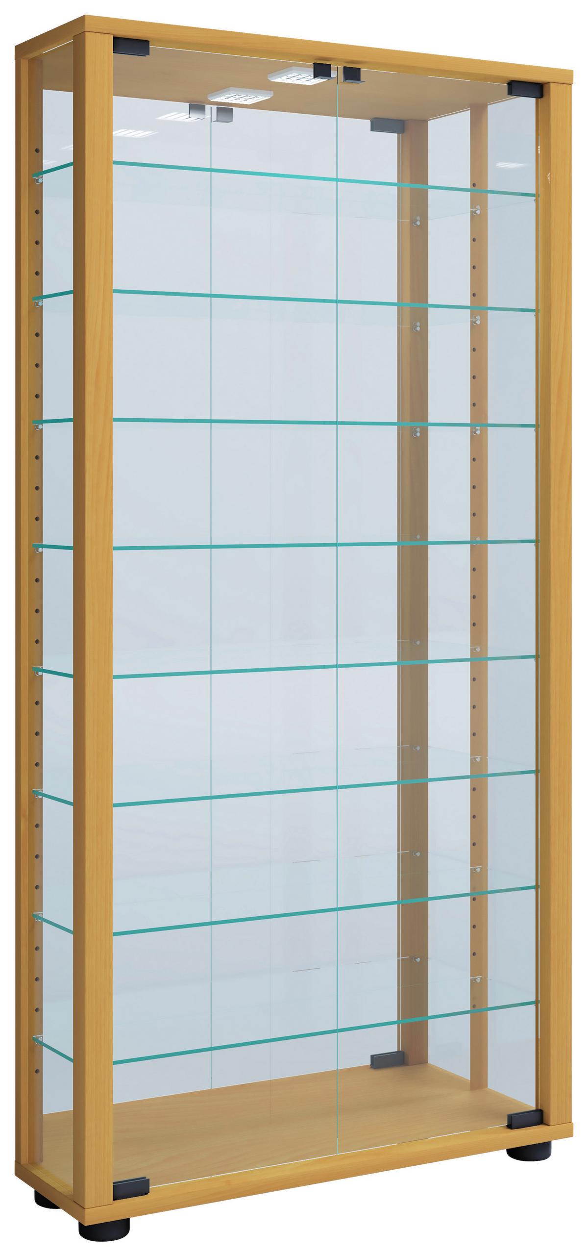 Vitrine Lumo Buchefarben B: 59 cm - Buchefarben/Schwarz, MODERN, Glas/Holzwerkstoff (59/114,8/18cm) - MID.YOU