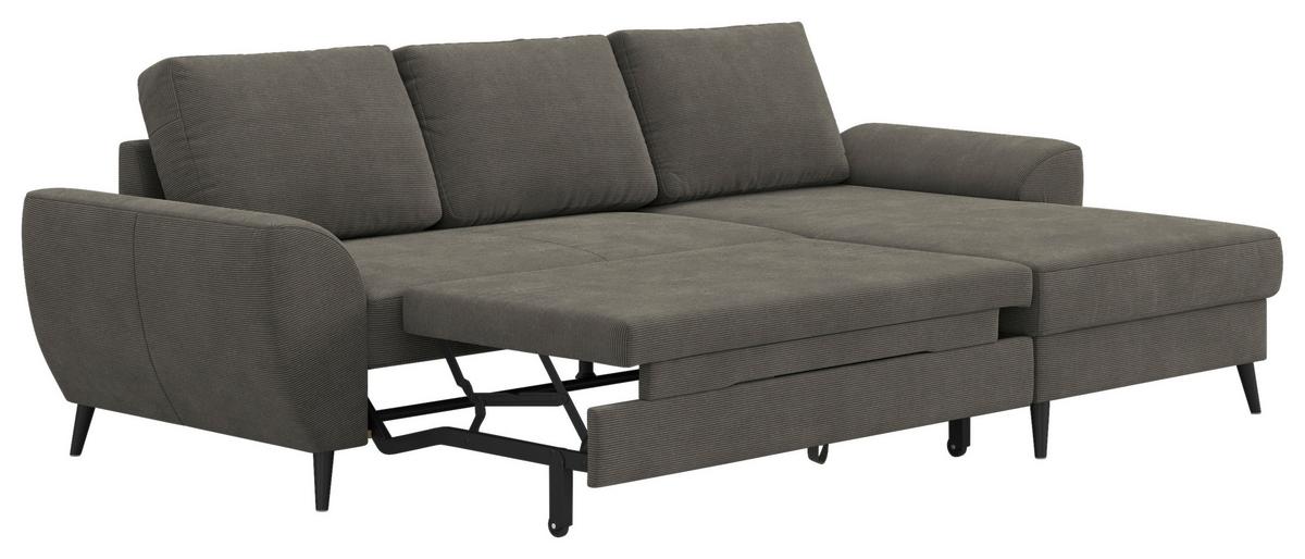 Ecksofa mit Bettfunktion Terra Cord anthrazit, B: 255cm - Anthrazit/Schwarz, Trend, Textil (255/154cm) - MID.YOU