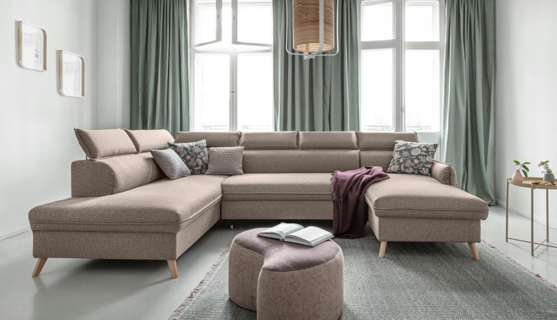 Rozkladacia sedačka Simone, ľavé prevedenie - béžová, Modern, drevo/textil (321/82/95/208cm)