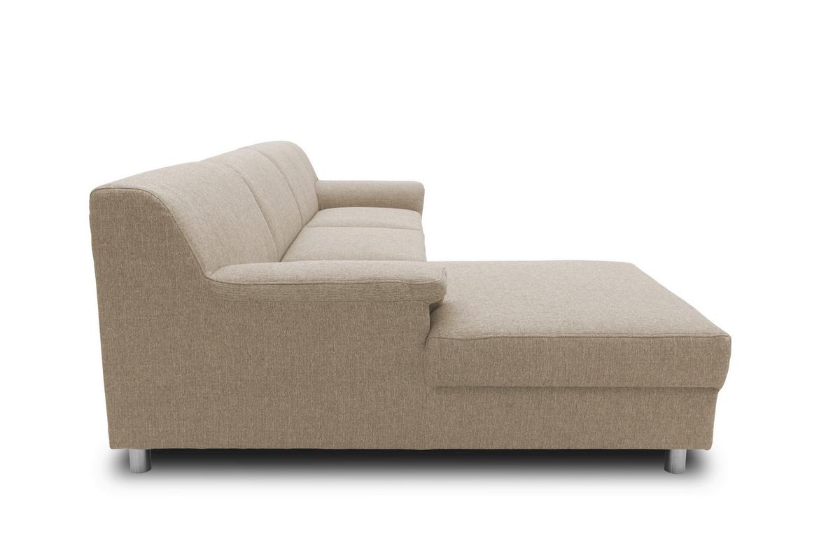 Ecksofa Jamie Rücken Echt Beige Webstoff - Chromfarben/Beige, KONVENTIONELL, Textil (150/251cm) - MID.YOU
