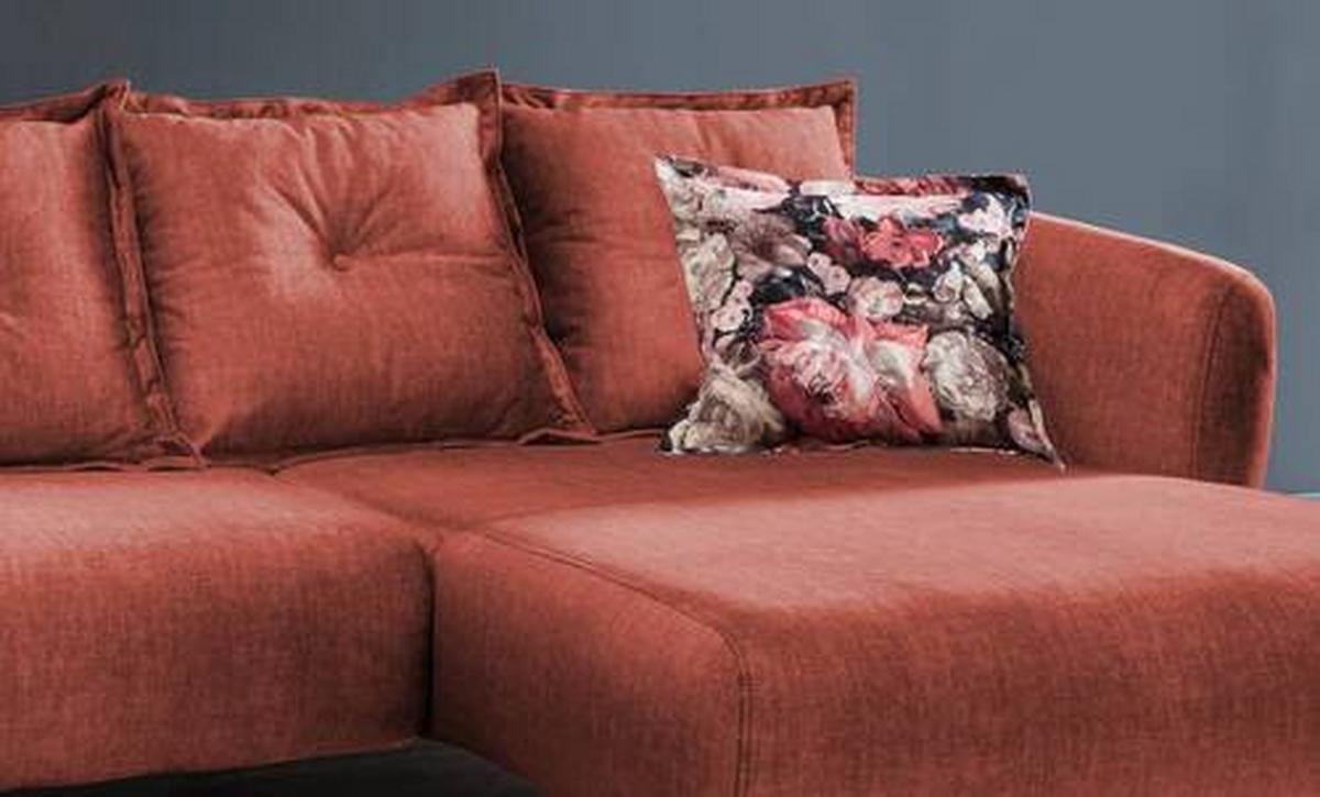Ecksofa Baggio Mit Kissen Textil Koralle - Koralle/Multicolor, MODERN, Holz/Textil (277/162cm) - Livetastic