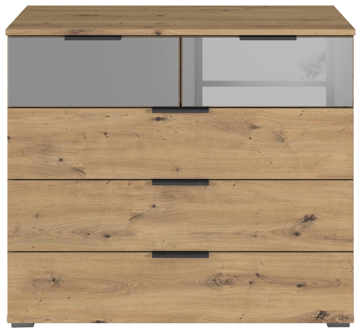 Kommode Skyla Eiche Artisan Dekor, 81 cm - Alufarben/Eiche Artisan, MODERN, Glas/Holzwerkstoff (80/81/42cm) - Rauch Möbel