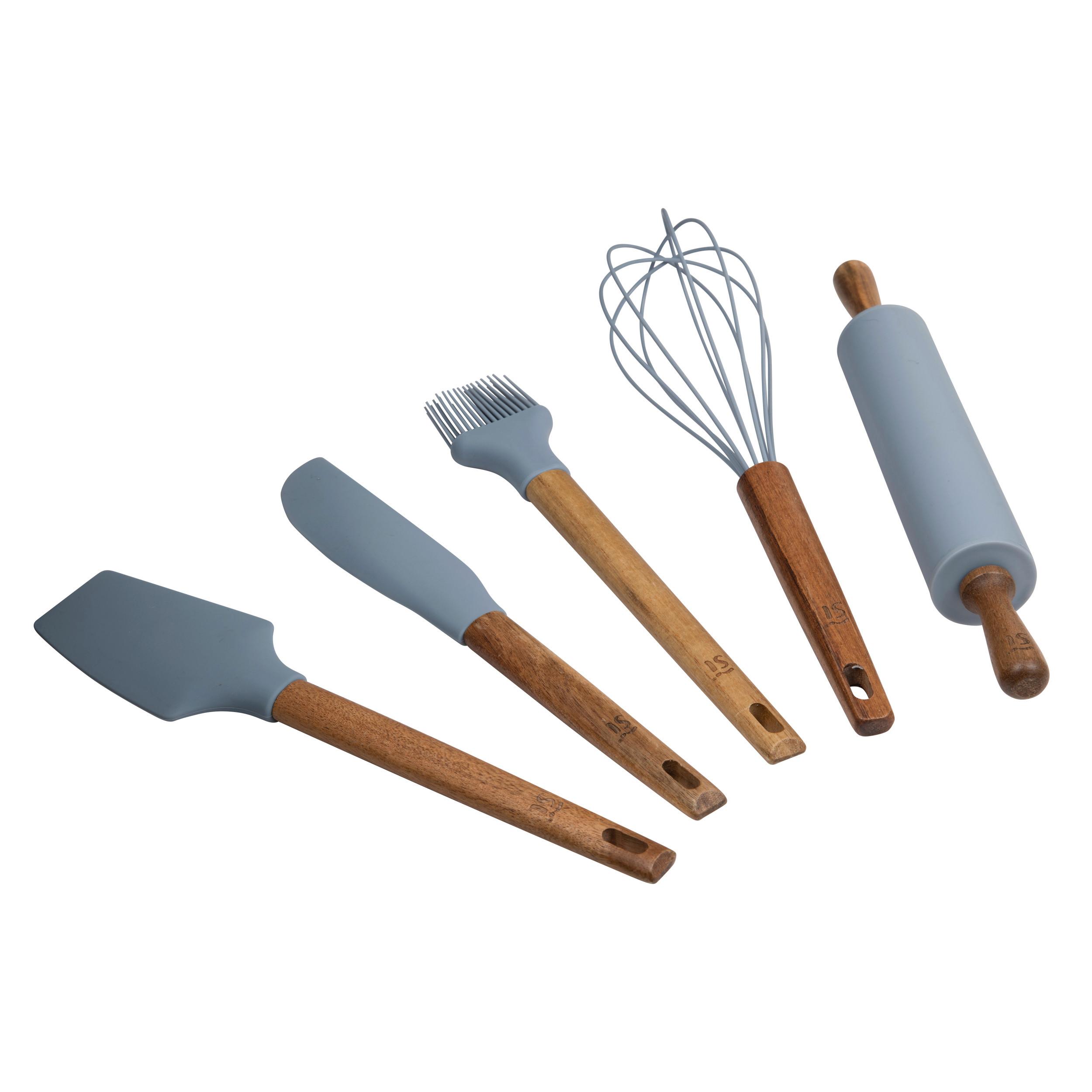 Küchenhelferset 5-teilig Tools Set Hellblau/Akazie - Hellblau, Basics, Kunststoff (7.8/29,7/39.8cm)