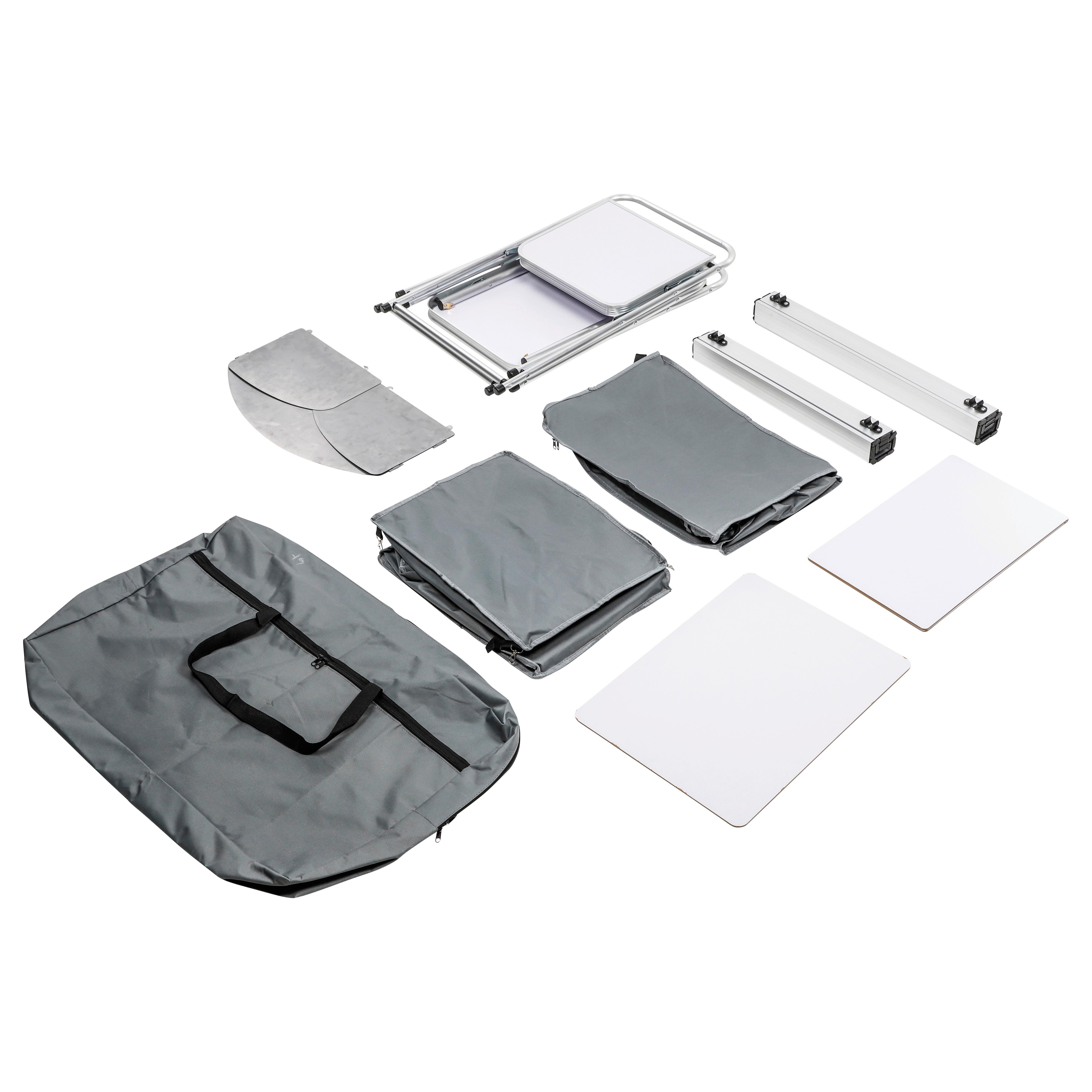 Campingschrank Faltbar mit Windschutz, Grau, B: 146cm - Silberfarben/Weiß, Basics, Textil/Metall (146/80/46cm)