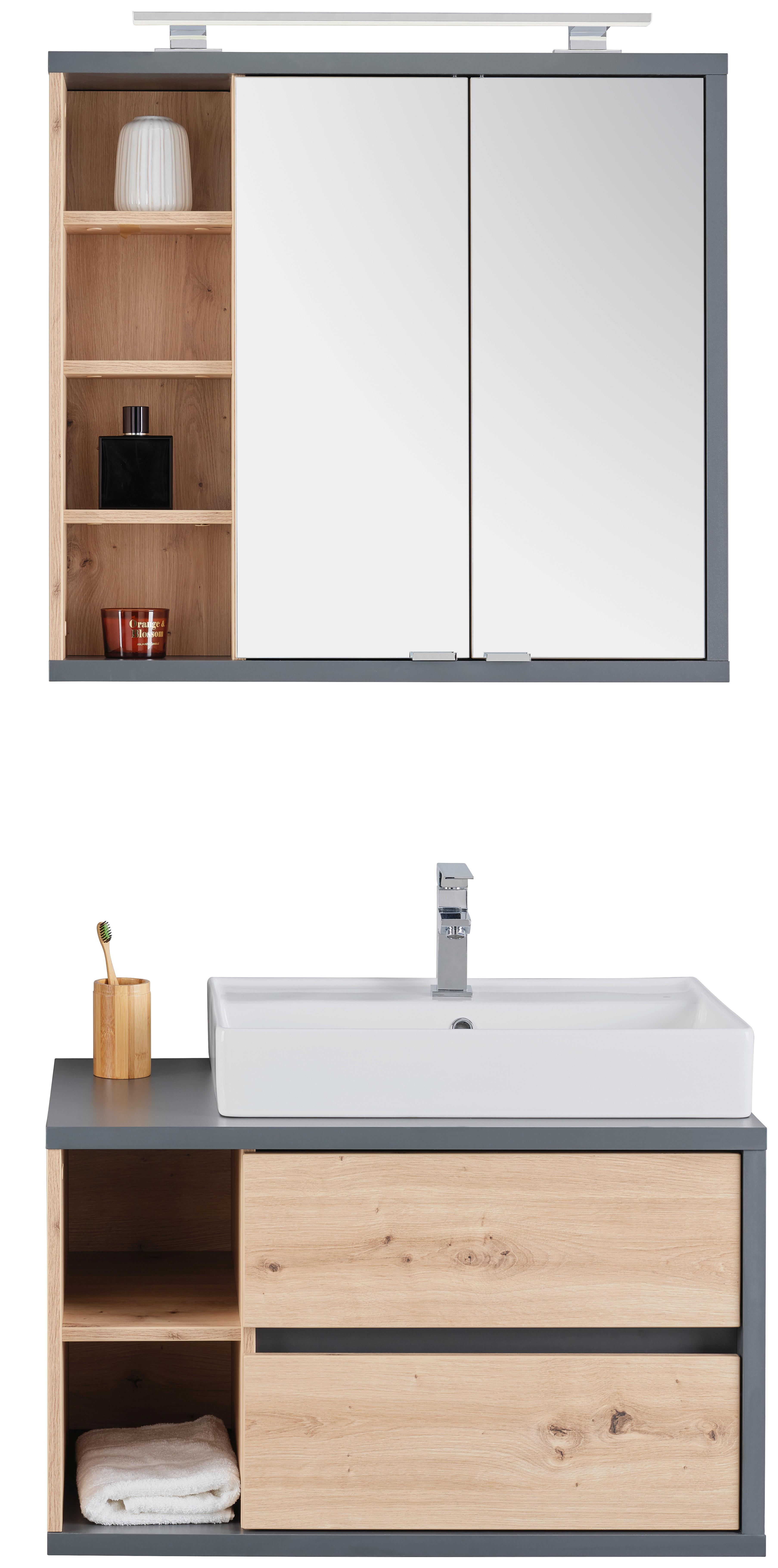 Badezimmer Camillo Anthrazit/Eiche Dekor 3-Teilig - Anthrazit/Eiche Artisan, MODERN, Holzwerkstoff (80/170/46cm)