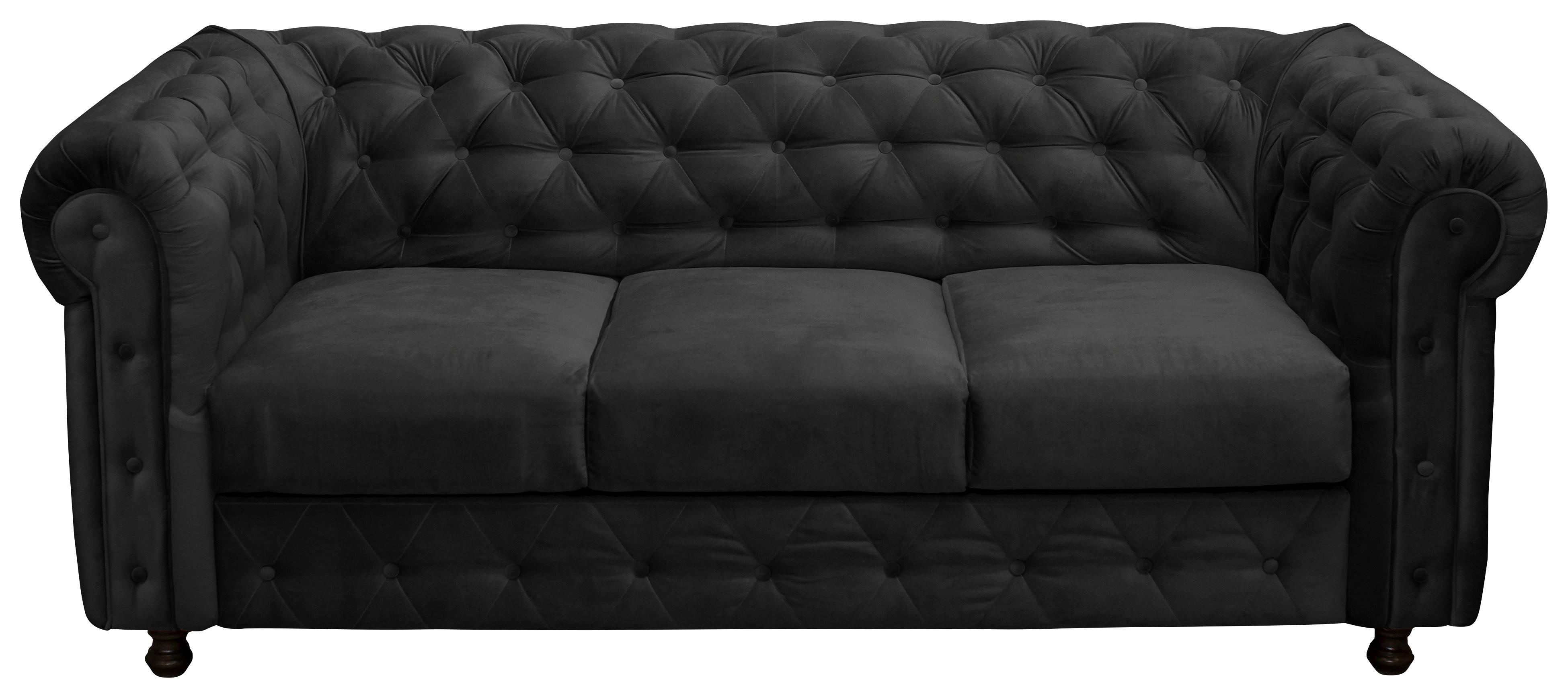 Chesterfield-Sofa Cardiff Anthrazit 3-Sitzer Samt - Wengefarben/Anthrazit, Basics, Textil (205/80/90cm) - P & B