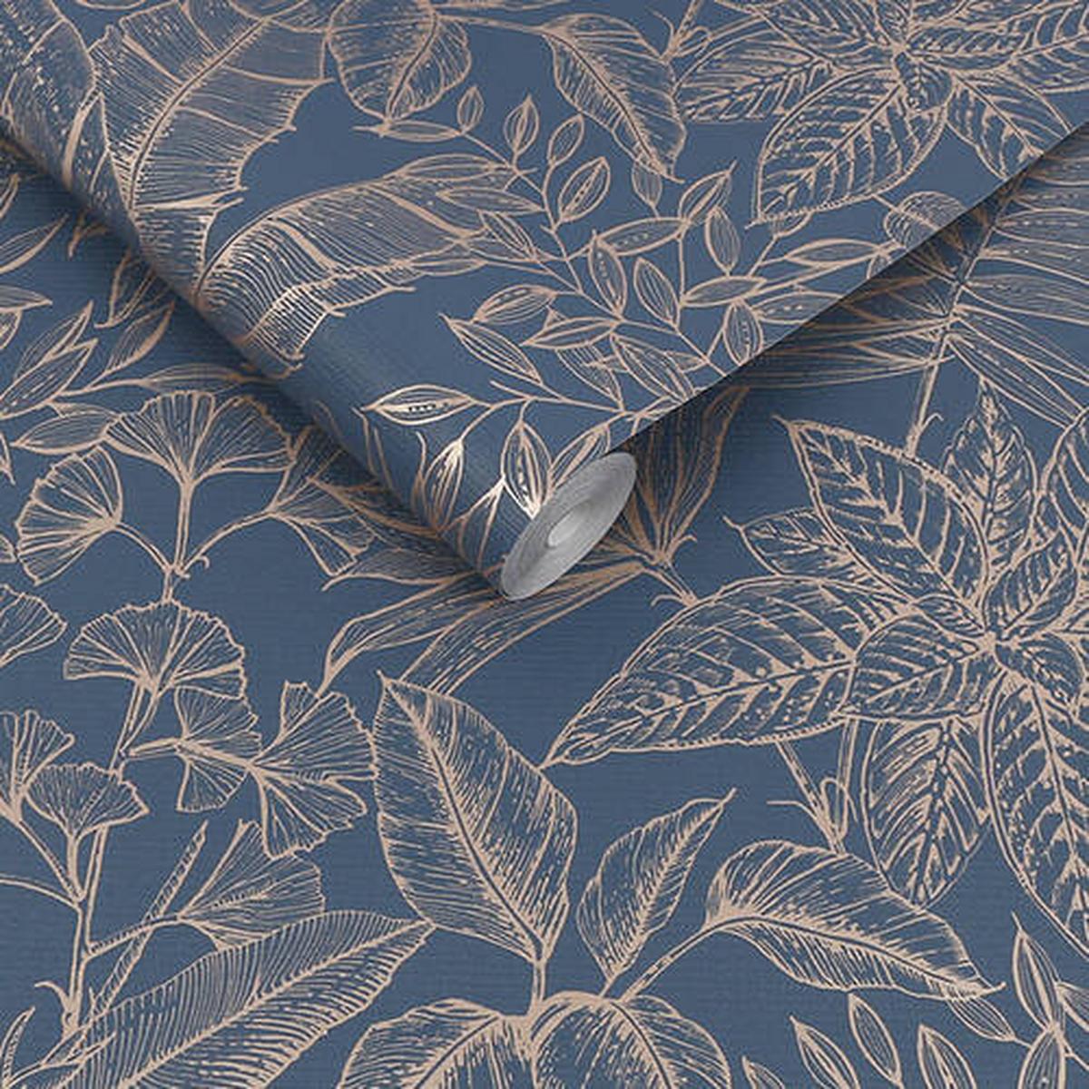 Vliestapete Goldfarben/Dunkelblau B: 52 cm - Goldfarben/Dunkelblau, Basics, Papier/Kunststoff (52/1000cm)