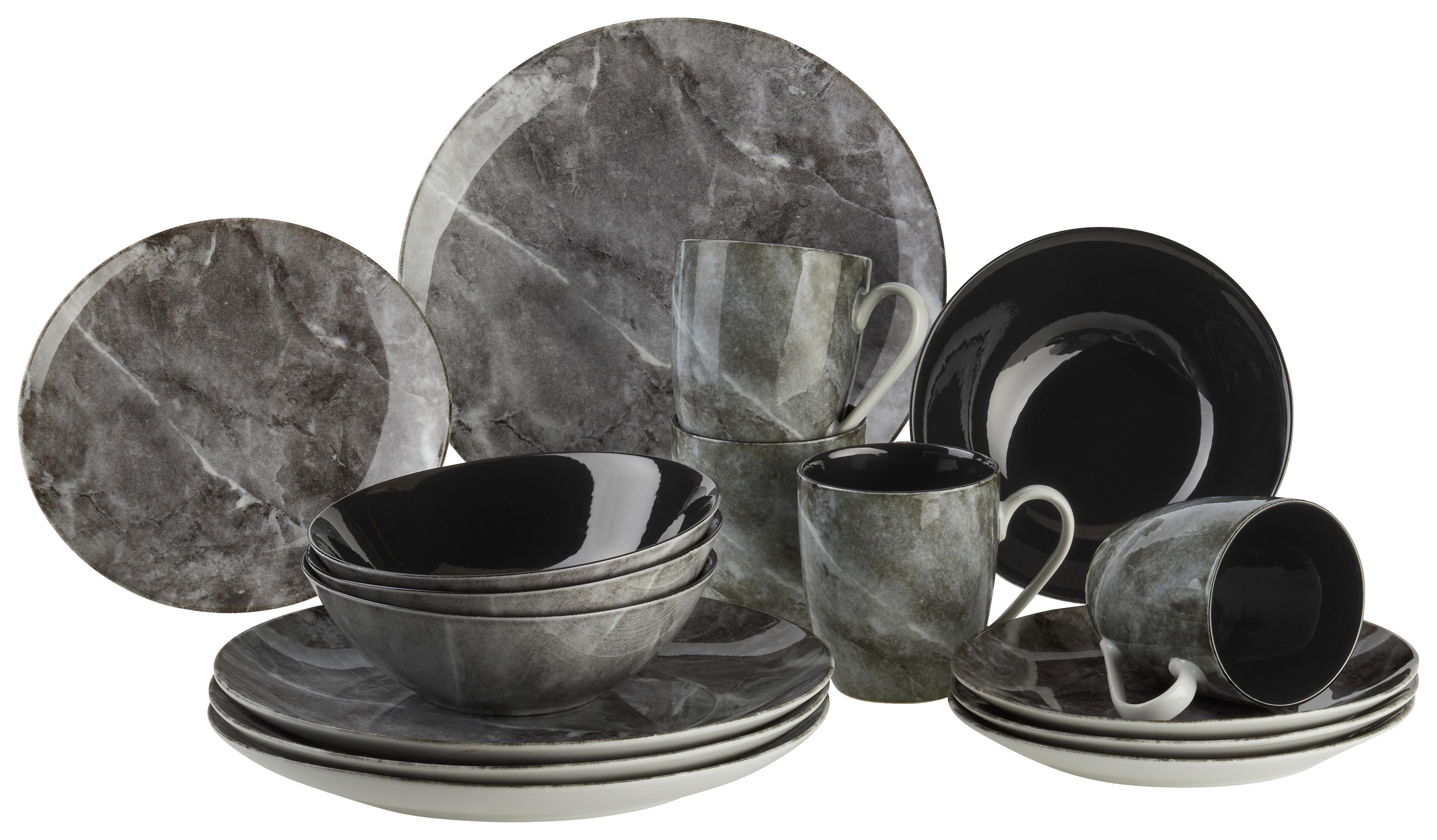 Kombinovaný Servis Marble, 16 Dielny - čierna/sivá, Moderný, keramika - Premium Living
