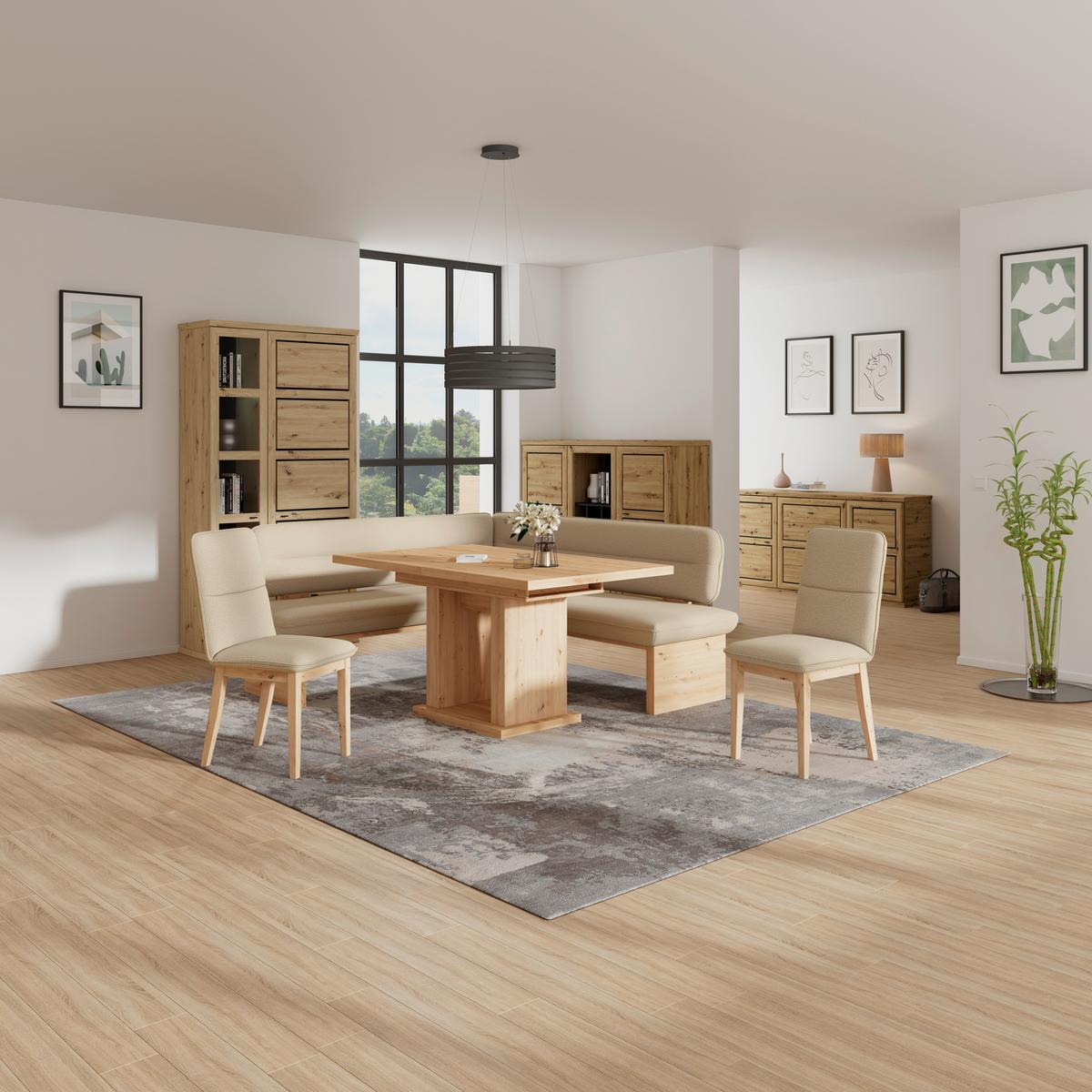 Eckbank Beluna Ii Webdstoff Beige, B: 170cm - Eichefarben/Beige, KONVENTIONELL, Holz/Textil (170/192cm) - James Wood