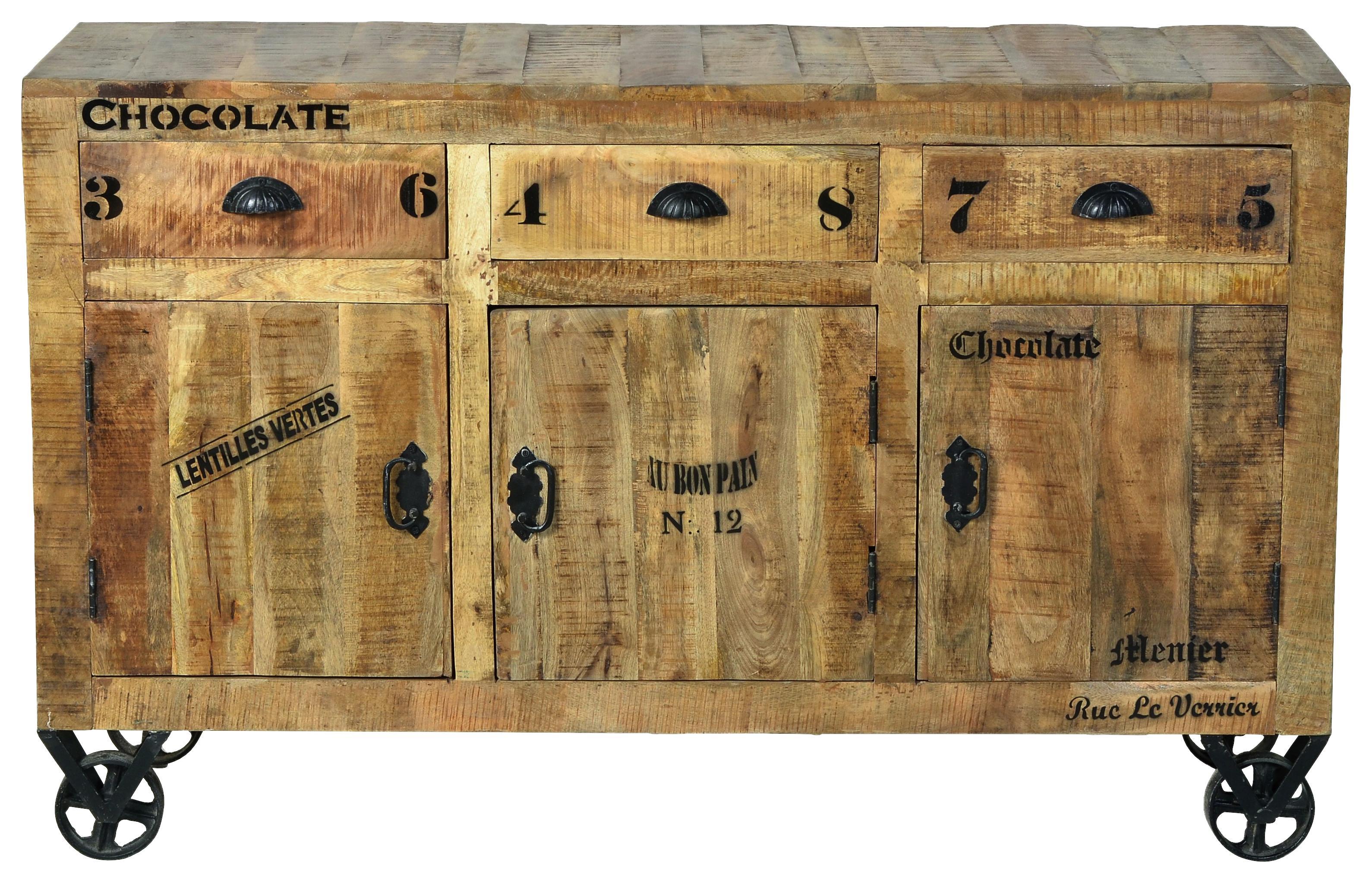 Sideboard Brion B: 140 cm Mangoholz - Schwarz/Naturfarben, Basics, Holz/Metall (140/86/40cm)