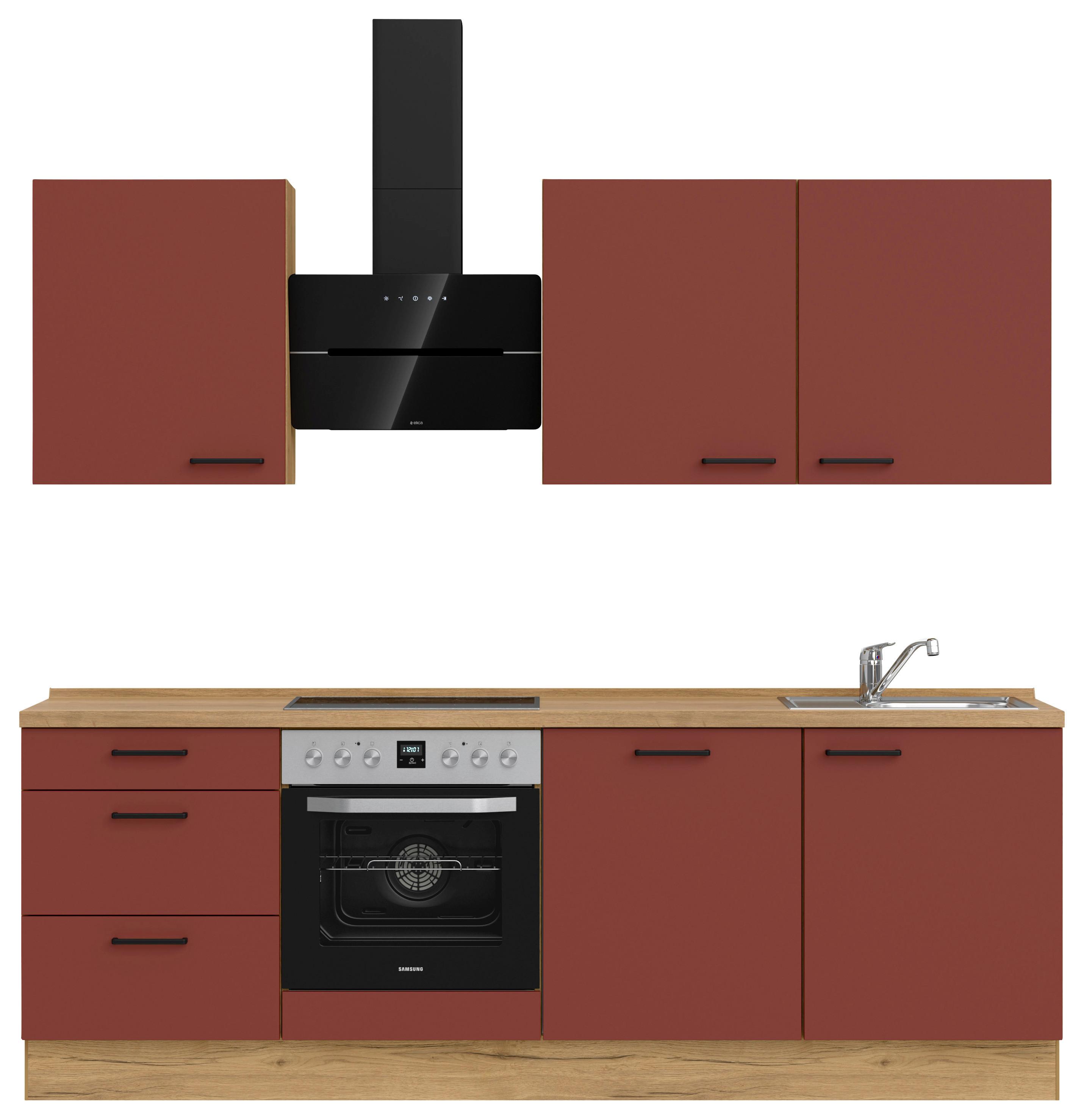 Küchenleerblock Easytouch High-Line, H9 Links - Eichefarben/Rot, MODERN, Holzwerkstoff (240cm) - Nobilia