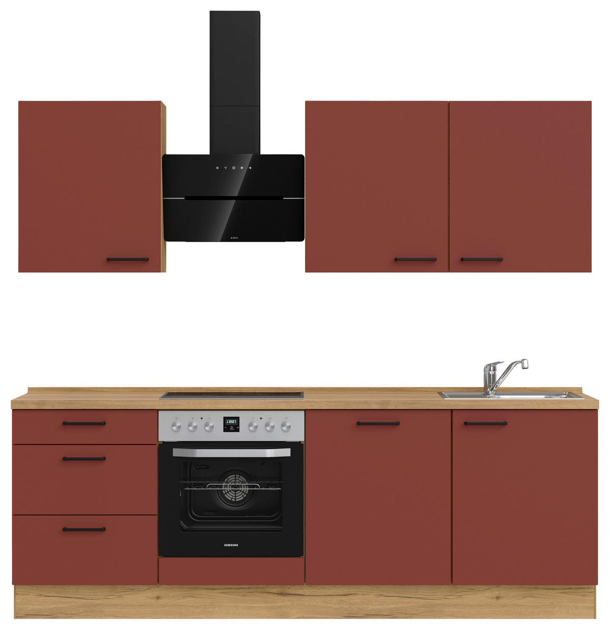 Küchenleerblock Easytouch High-Line, H9 Links - Eichefarben/Rot, MODERN, Holzwerkstoff (240cm) - Nobilia