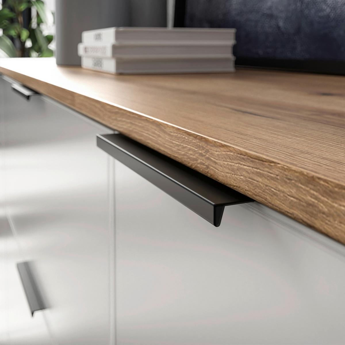 Sideboard Austin 160 cm Eichefarben/Glasfront Weiss - Eichefarben/Schwarz, Trend, Glas/Holzwerkstoff (160/89/40cm)
