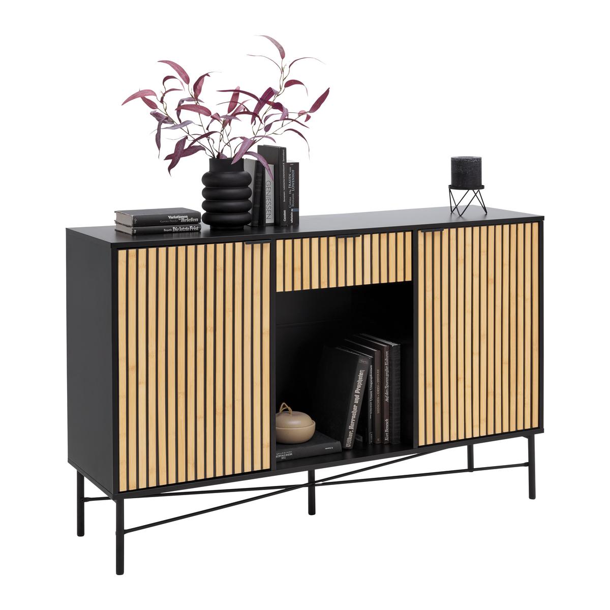 ŠIROKÁ KOMODA MADRID -EXKLUSIV- - černá/přírodní barvy, Moderní, kov/dřevo (143/90/40cm) - Mömax