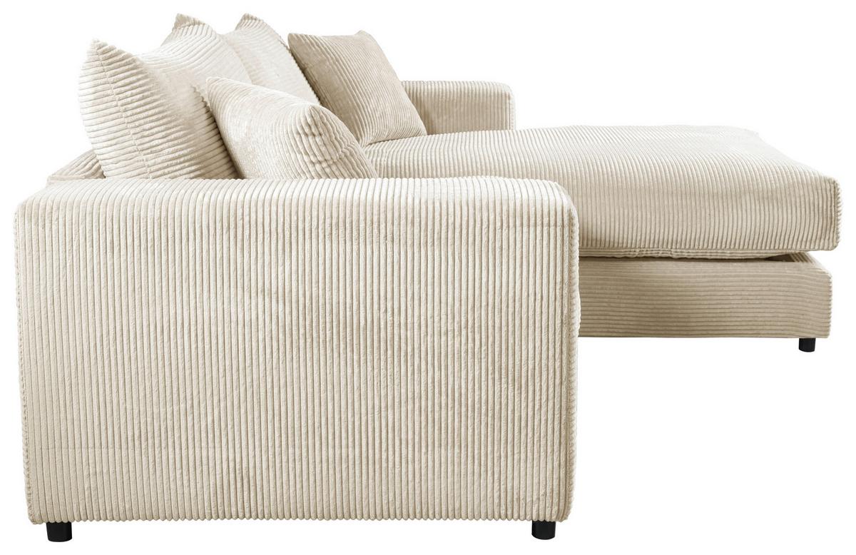 Ecksofa Funny S Rechts Creme mit Hocker S: 265x180 cm - Creme/Schwarz, Basics, Textil (265/180cm) - Livetastic