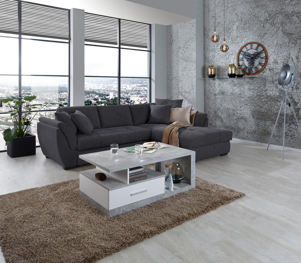 Ecksofa mit Schlaffunktion Berisso, Webstoff - Anthrazit/Schwarz, Design, Textil (278/187cm) - Ondega