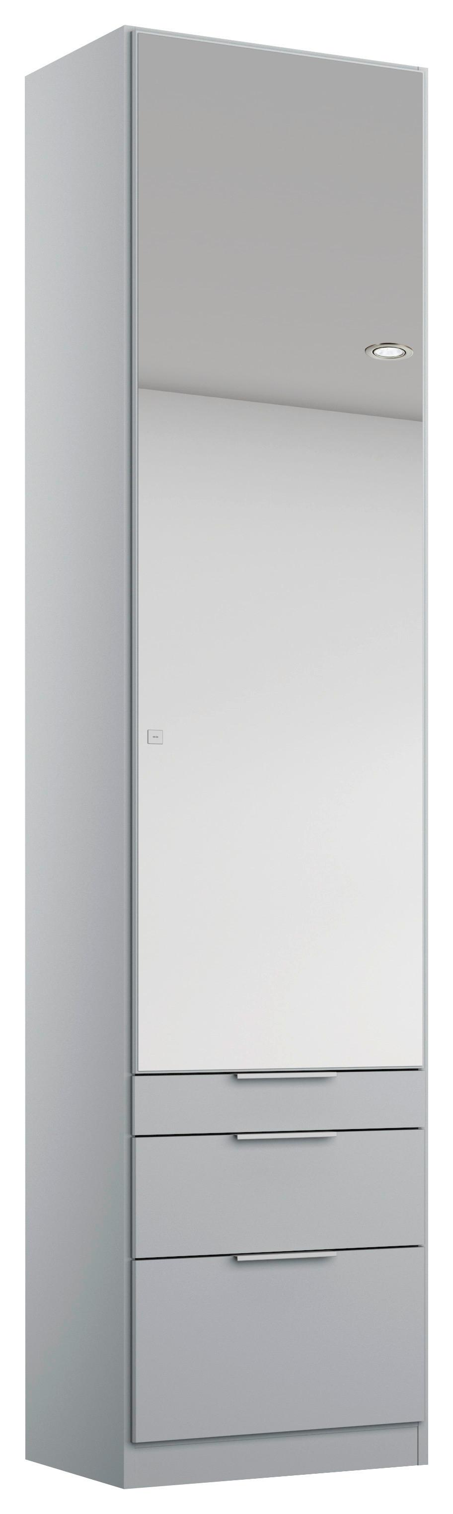 Drehtürenschrank Mit Spiegel + Laden 47cm Alabama, Seidengrau - Silberfarben/Hellgrau, MODERN, Holzwerkstoff (47/229/54cm)