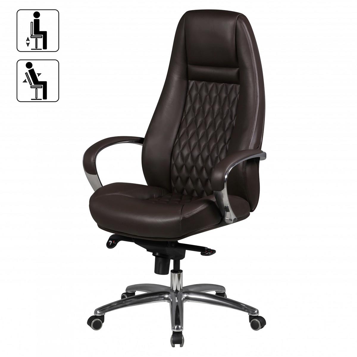 Kancelářské křeslo Austin z pravé kůže - barvy hliníku/hnědá, Moderní, kov/plast (68/130/68cm) - MID.YOU