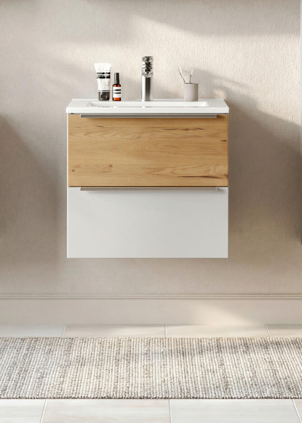 WASCHTISCHKOMBI Verona Weiß/Wildeiche B: 60cm - Wildeiche/Weiß, Trend, Holzwerkstoff/Stein (60/54/47cm) - Held