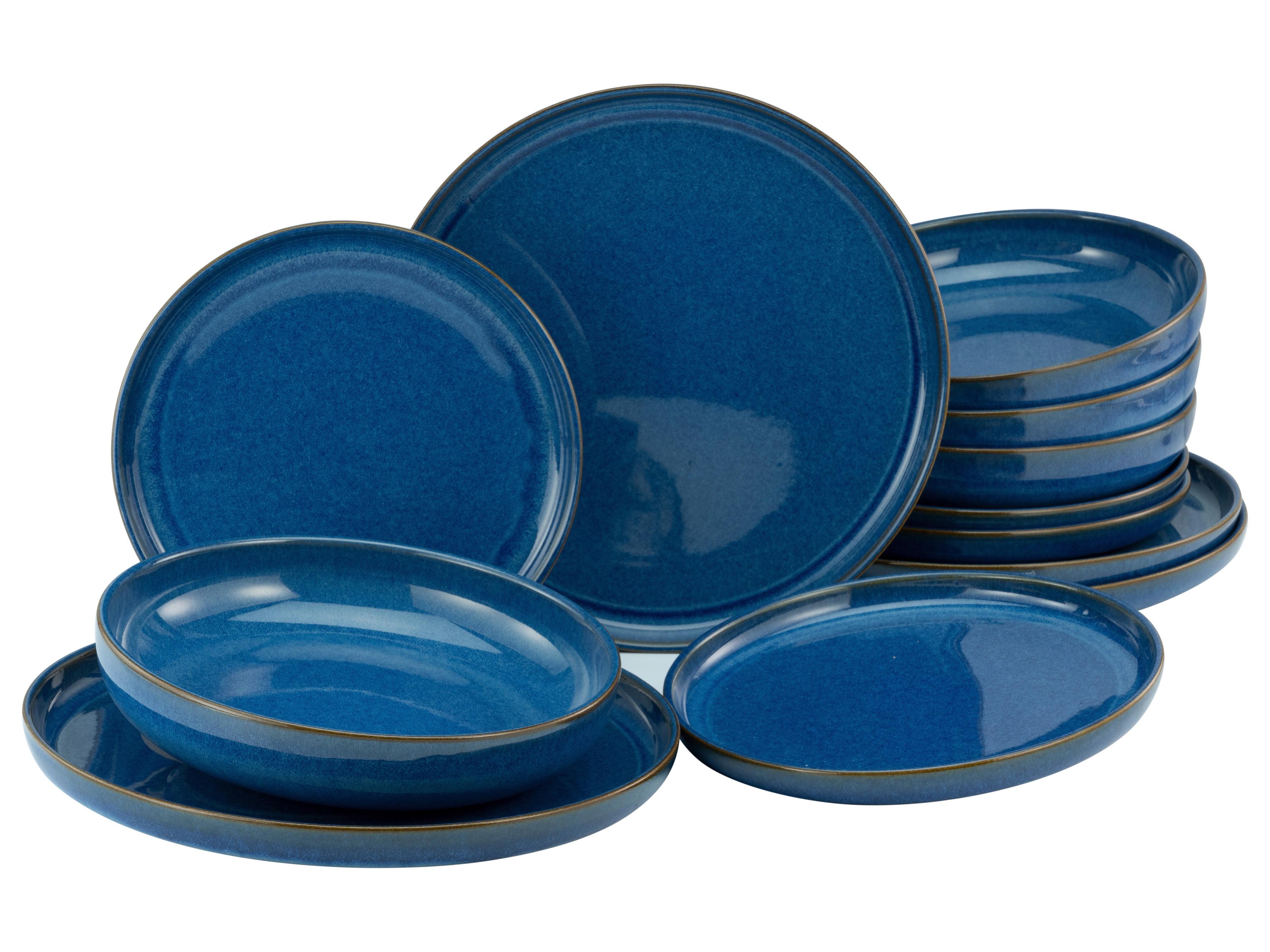 Tafelservice Keramik 4 Personen Geschirr Set - Blau/Braun, Basics, Keramik - Creatable