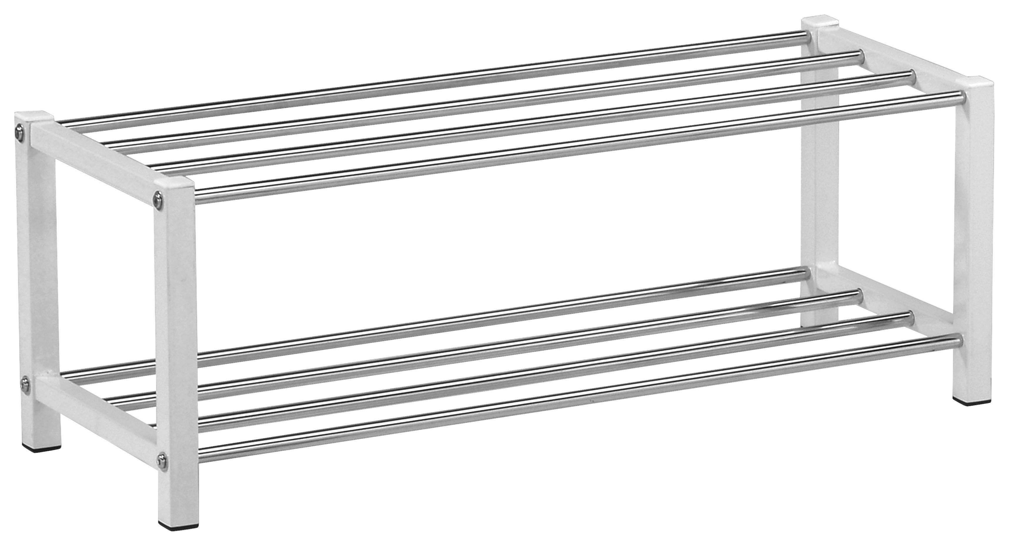 Schuhregal Kai 2 Ablagen 6 Paar Chrom/Weiß H: 27 cm - Chromfarben/Weiß, MODERN, Metall (80/27/28,5cm)