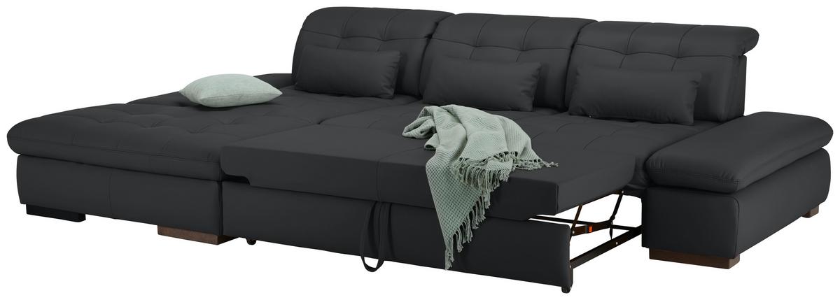 Rohová sedačka SANFINO, ľavá, čierna pravá koža - čierna/chrómová, Konventionell, kov/koža (199/305cm) - Premium Living