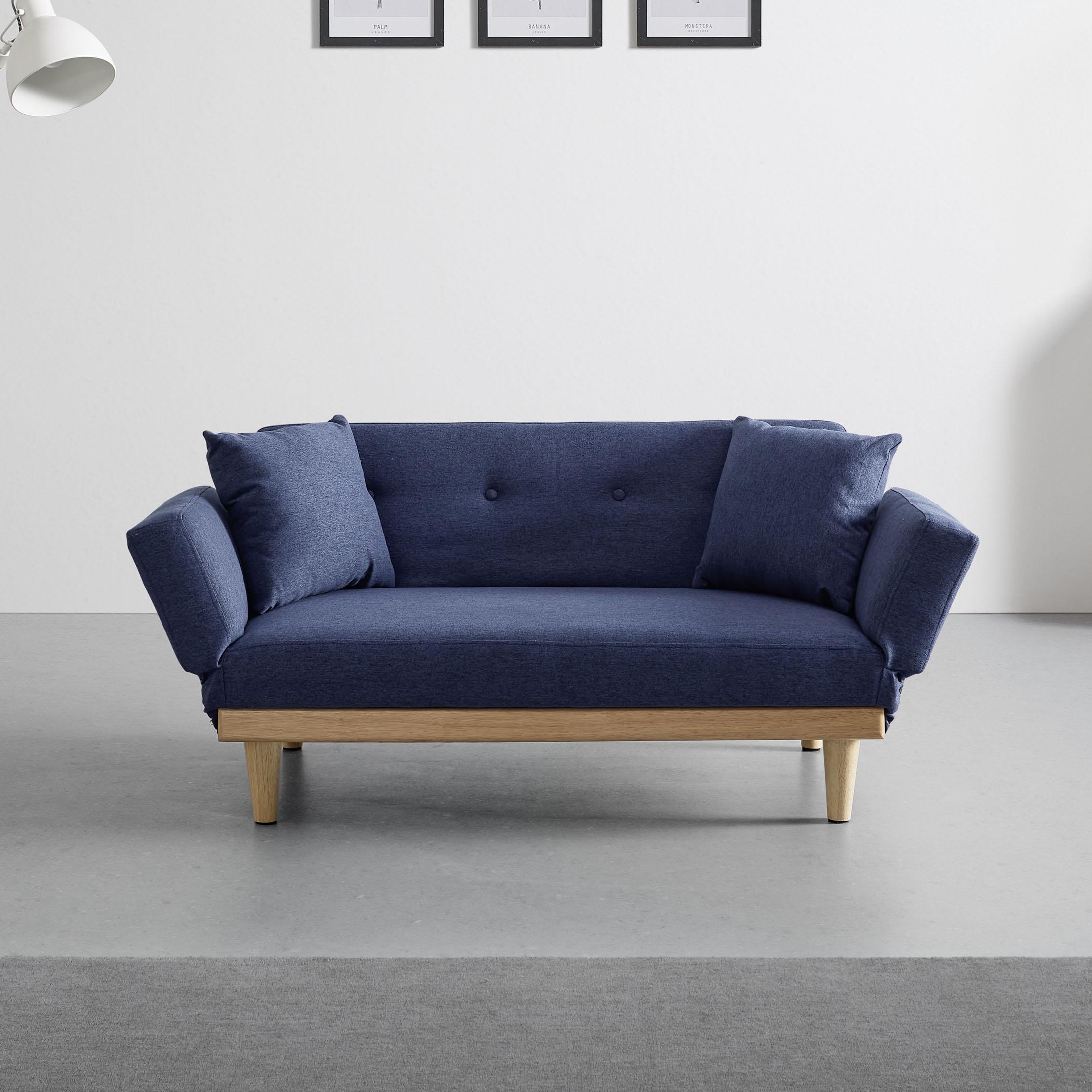Rozkladacia Pohovka Jola Modrá - prírodné farby/modrá, Moderný, drevo/textil (134/62/72cm) - Bessagi Home