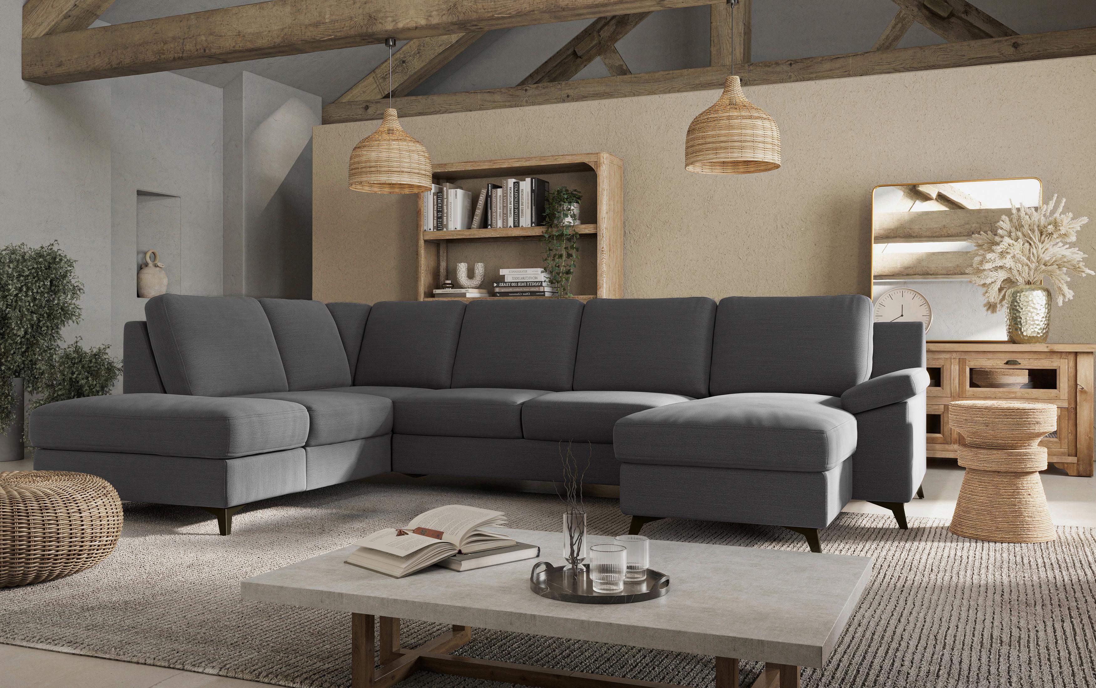 Wohnlandschaft Boom, Dunkelgrau 204x309x156 - Dunkelgrau/Schwarz, KONVENTIONELL, Textil (204/309/156cm) - Cotta