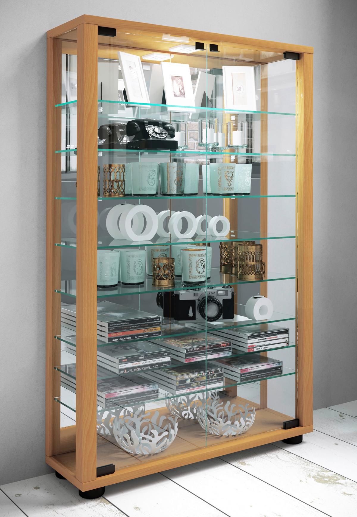 Vitrine Lumo Buchefarben B: 59 cm - Buchefarben/Schwarz, MODERN, Glas/Holzwerkstoff (59/91,3/18cm) - MID.YOU
