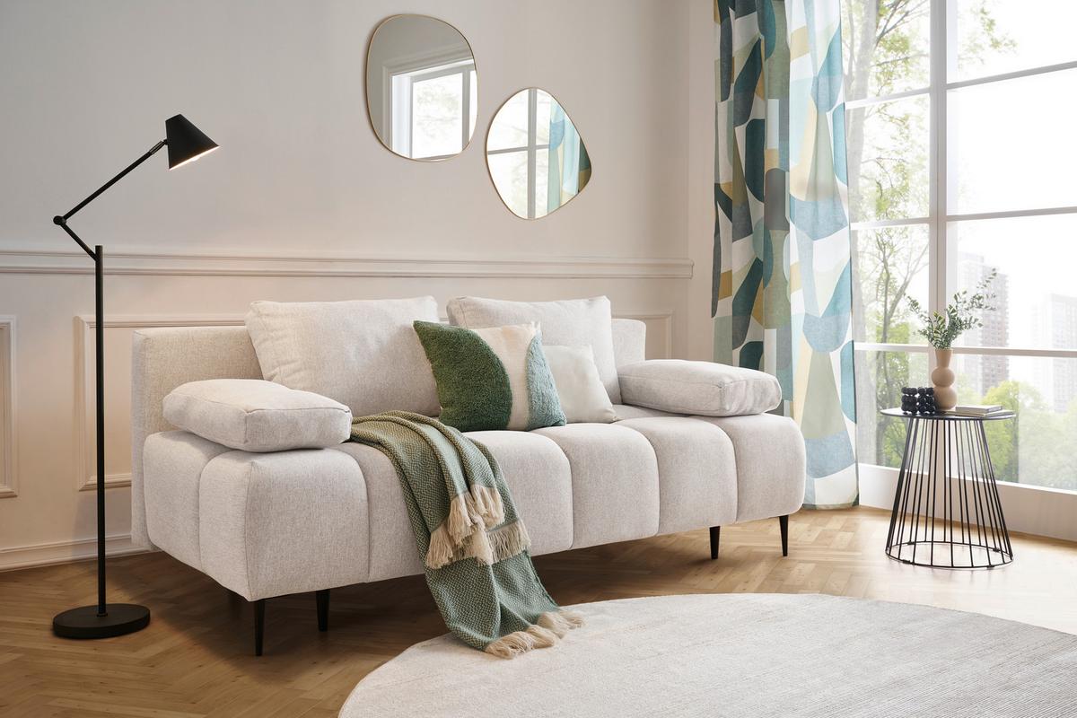 Schlafsofa Bobbio Beige B: 204cm - Beige/Schwarz, MODERN, Textil (204/90/95cm) - MID.YOU