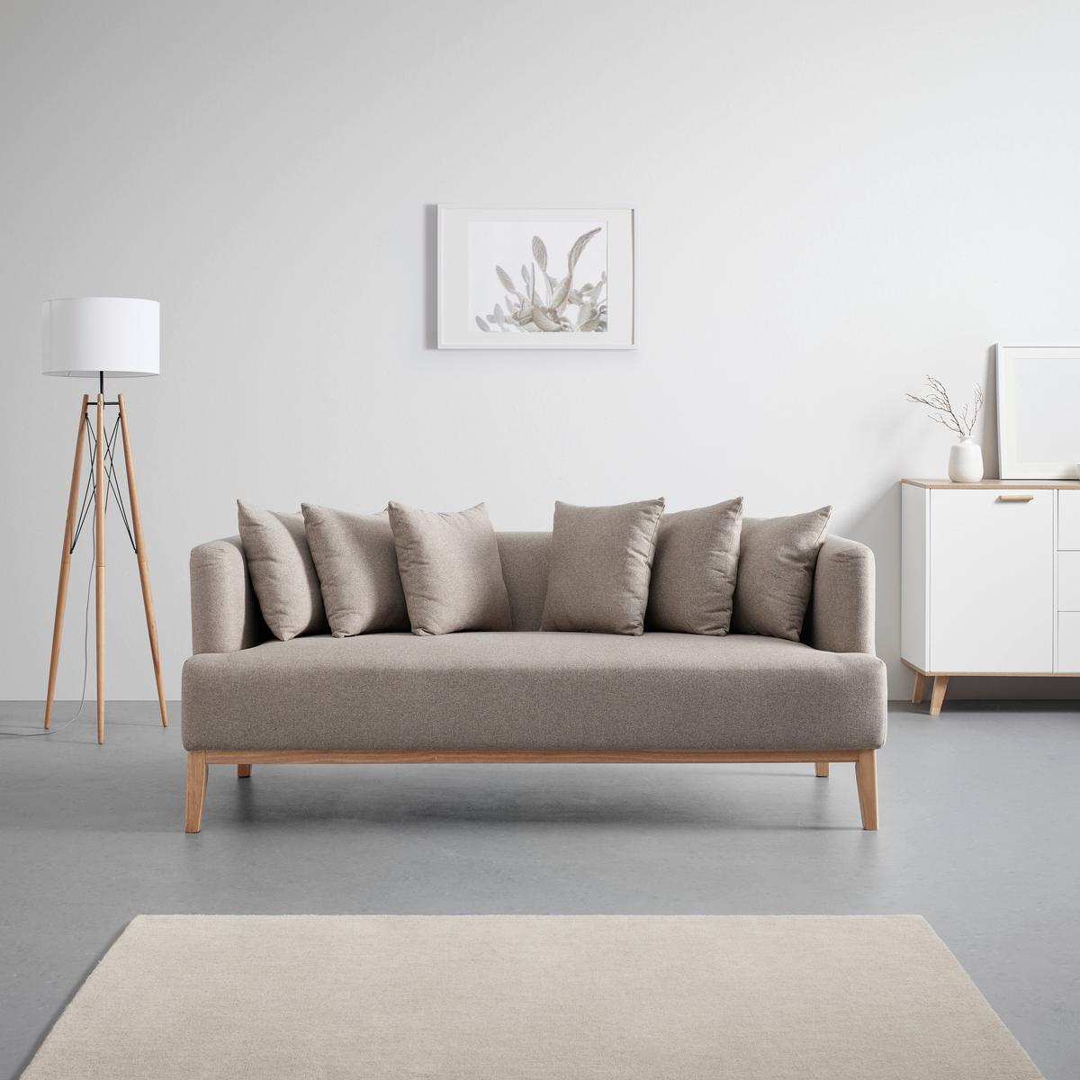 Pohovka s vankúšmi MINA béžová - prírodná farba/béžová, Modern, drevo/textil (190/78/81cm) - Bessagi Home
