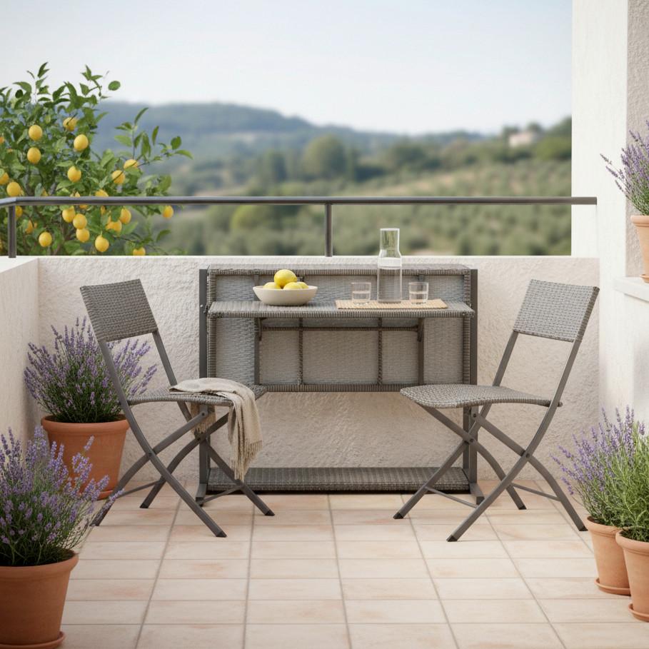 Balkónová zostava MARIO sivá/tm.sivá - sivá/svetlosivá, Modern, kov/textil (110/86,5/80cm) - Bessagi Garden