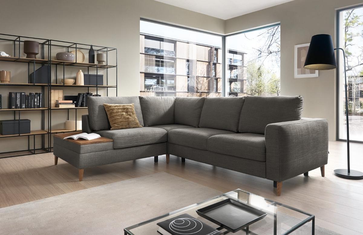 Ecksofa Alika, D. Grau S: 204x260 cm - Dunkelgrau/Eschefarben, MODERN, Textil (204/260cm) - Trendmanufaktur