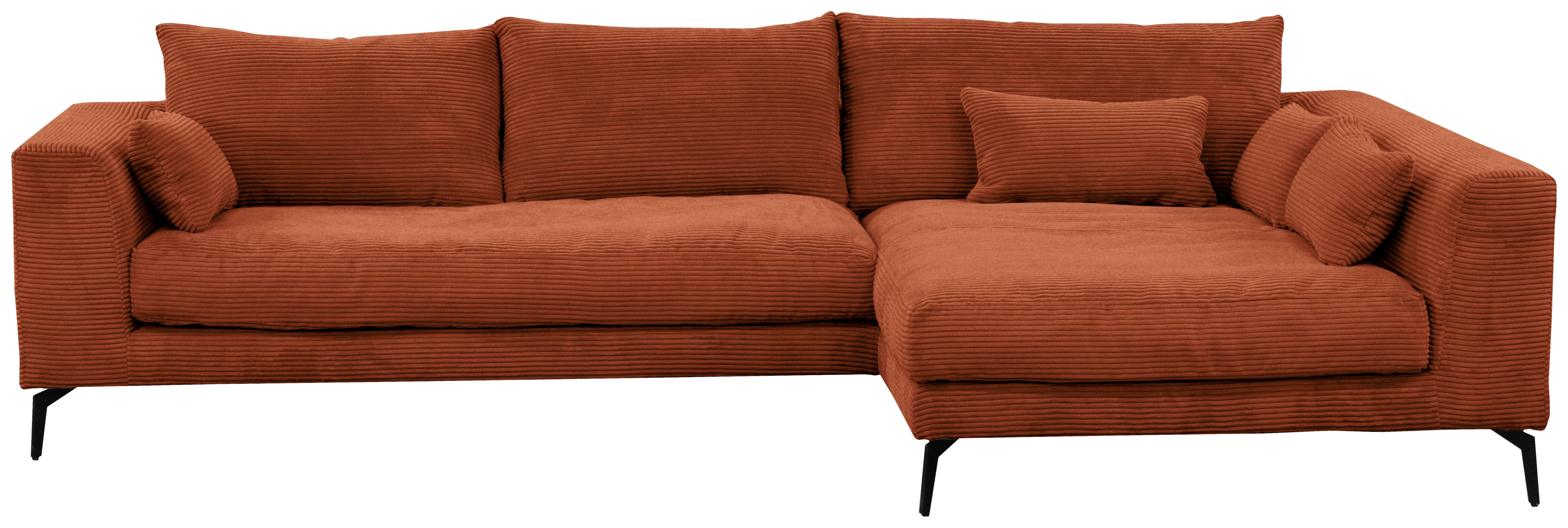 Ecksofa Berlin Cord Kupferfarben 313x172 Cm - Schwarz/Kupferfarben, Design, Textil (313/172cm) - Livetastic