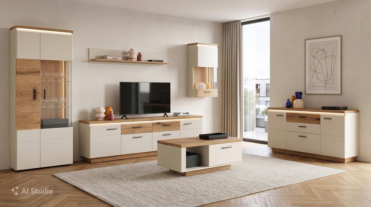 Hängevitrine Modena Eiche Dekor/Kaschmir B: 45cm - Kaschmir/Eichefarben, Basics, Glas/Holzwerkstoff (45/103,6/35,6cm) - Hom`in