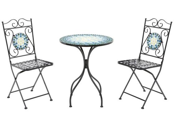 Balkonmöbel Set Nantes Eisen, Glasmosaik - Blau/Schwarz, MODERN, Keramik/Metall - Ombra